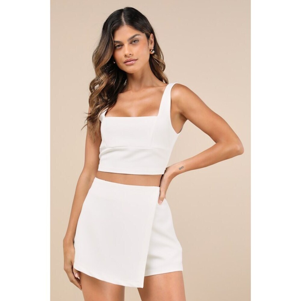 Lulus Exceptionally Styled Ivory Lace-up Two-piece Skort Romper White - Size M